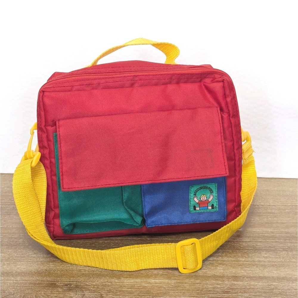 Vtg Discovery Toys Baby Doll Diaper Bag Storage Tote Pretend Play Color Block